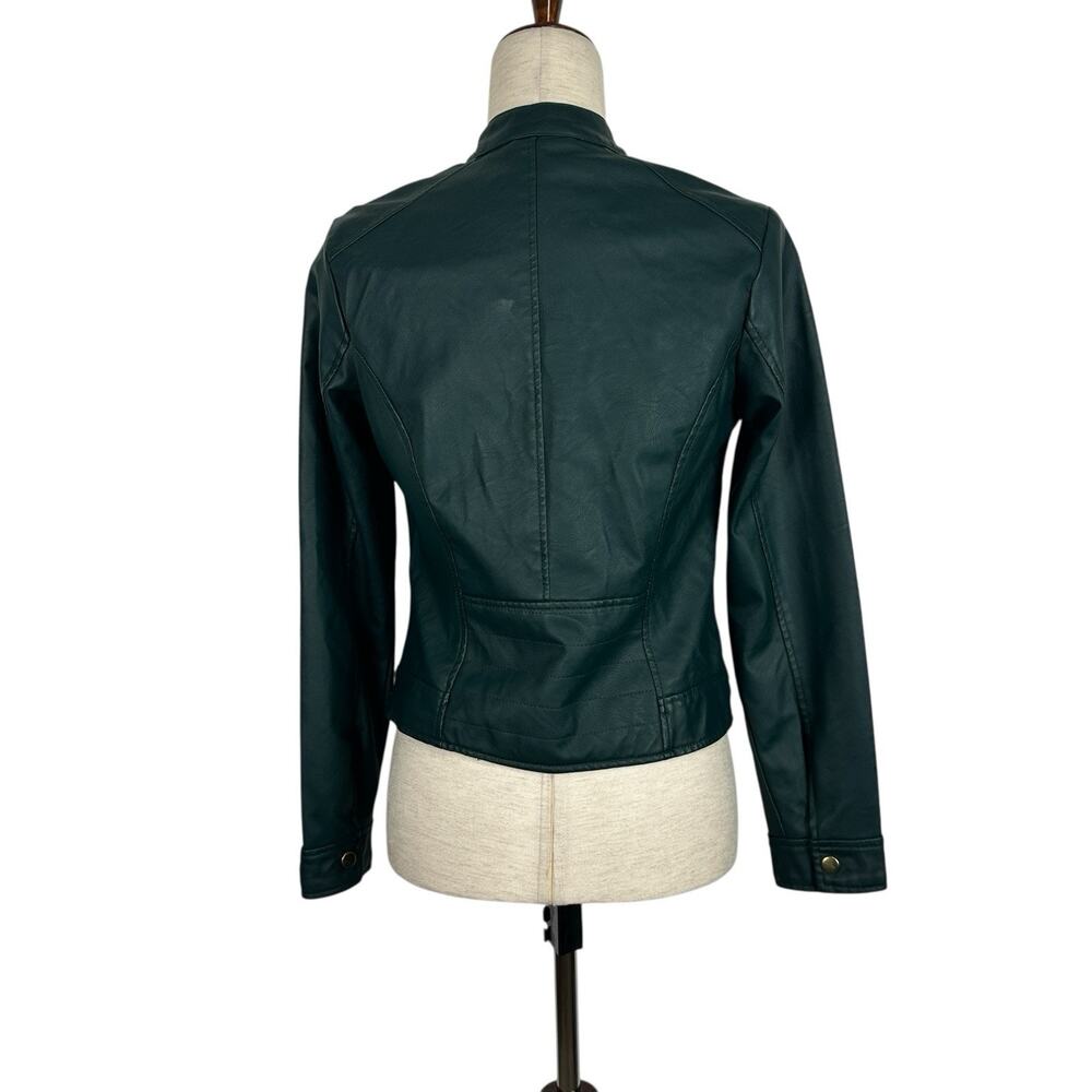 Vintage Y2K Jacket Delias Small Dark Green Faux Vegan Leather Moto Indie Grunge - Picture 5 of 13